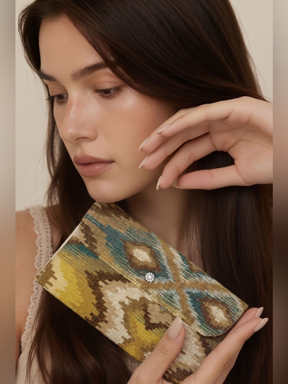 MAUI BLING | NEW Hand Embellished Pouch Southwestern Print Rhinestone Button